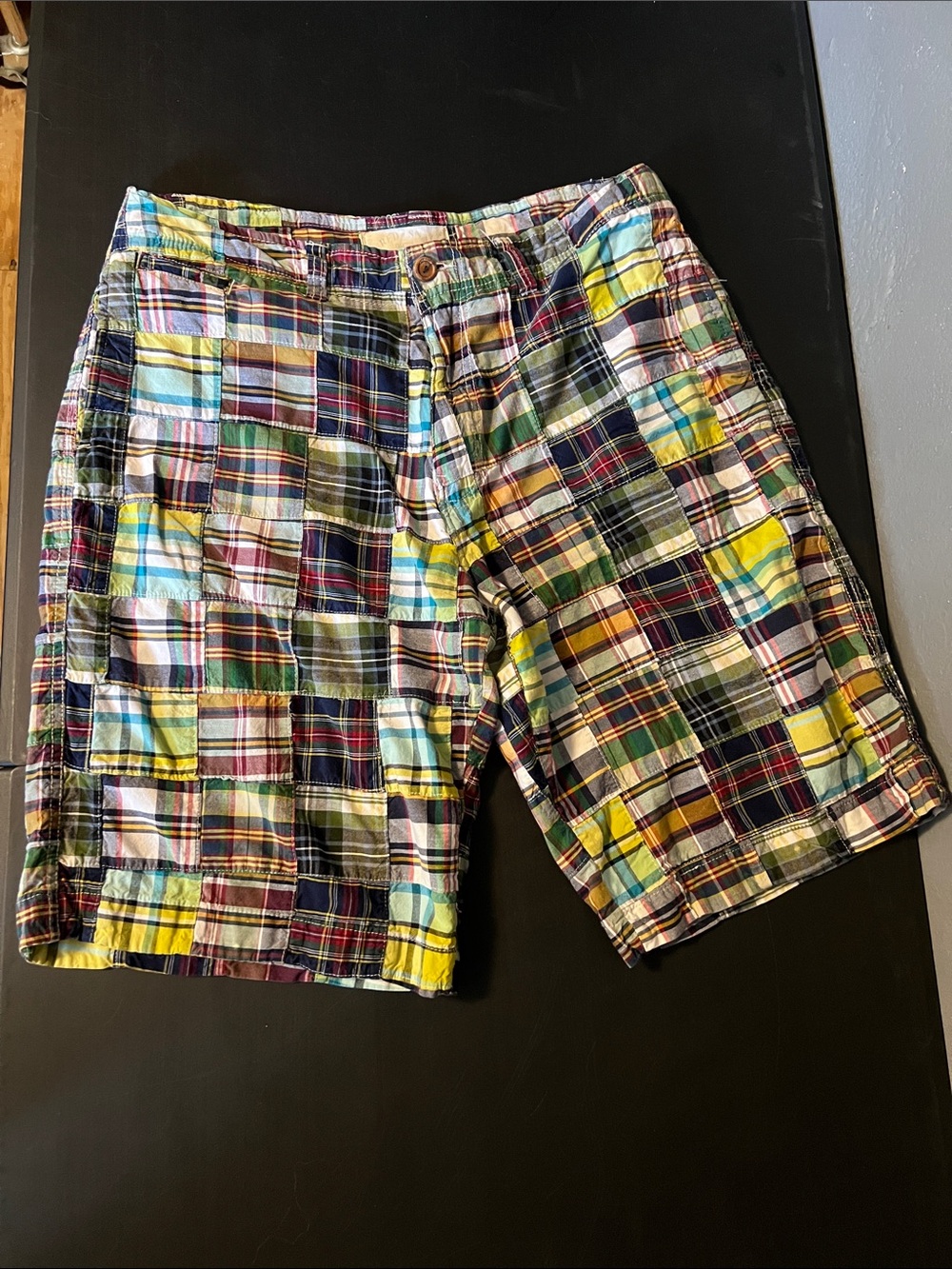 Men's Multicolor Patchwork Madras Flat Front Shorts